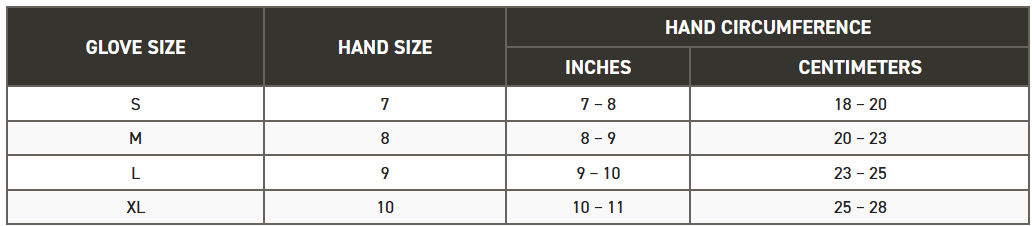 # ITECH Impacto® iTECH Winter Gloves-size guide